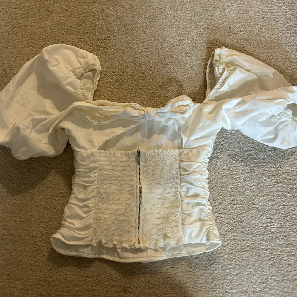 Reformation White Ruched Women's Top Barry Blouse